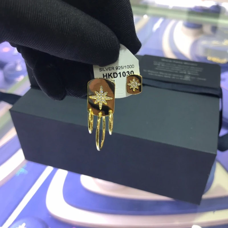 Модный шарм копия 1:1 асимметричная звезда серьги с обручем и его шпильки женщин