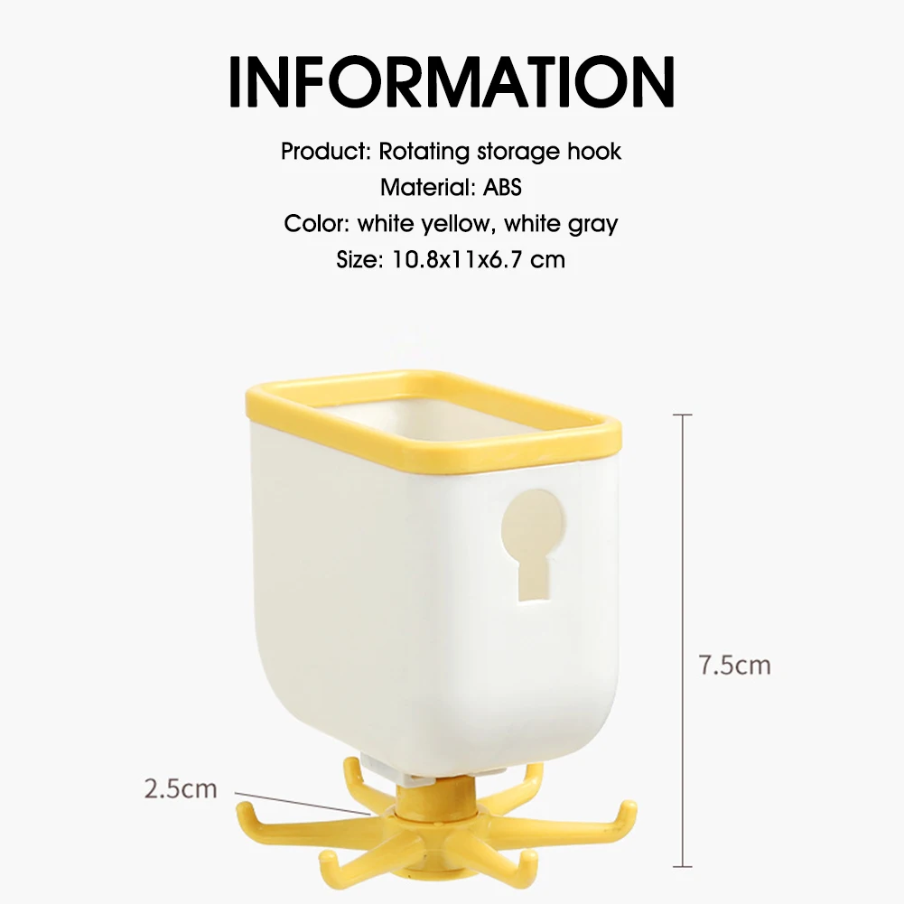 

360 Degrees Rotated Kitchen Hooks Self Adhesive 6 Hooks Home Wall Door Hook Handbag Clothes Ties Bag Hanger Hanging Rack