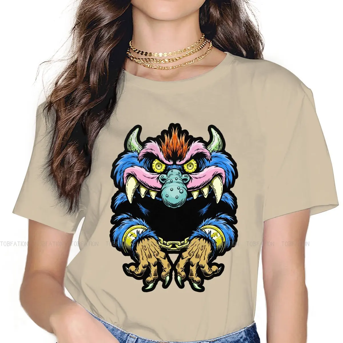 

1980'S Aatwork 4XL TShirts My Pet Monster Animation Adventure Female Fabric Streetwear T Shirt O Neck Oversized
