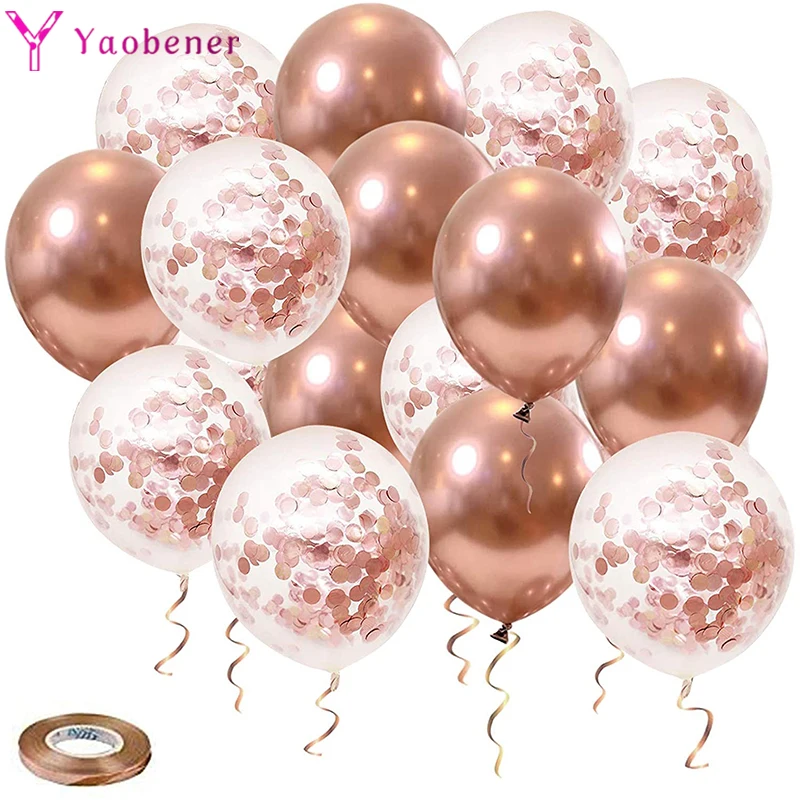 

20pcs 12inch Metallic Confetti Balloons Birthday Wedding Bachelorette Party Decorations Anniversary Backdrop Decor Rose Gold