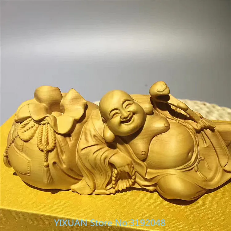 Lobular boxwood tallado Buda Maitreya bolsa carrito péndulo ornanamento decoración del hogar artesanias regalos de|Статуи и
