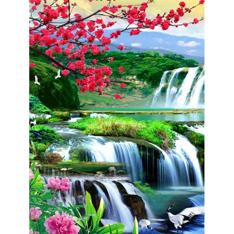 

Картина из квадратных/круглых страз 5D, вышивка крестиком в виде водопада, природный ландшафт, украшение для дома