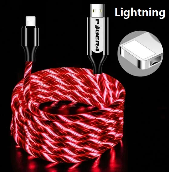 Power4 Прохладный светящийся USB C Микро зарядный кабель три разъема доступны для Lightning/Apple Android type-C зарядки мобильного телефона - Цвет: iPhone-Red