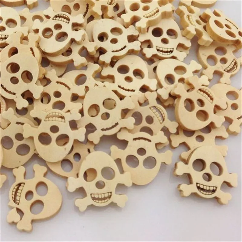 50 шт. деревянные пуговицы с 2 отверстиями в форме черепа 20x23 мм WB30|button stick|buttons