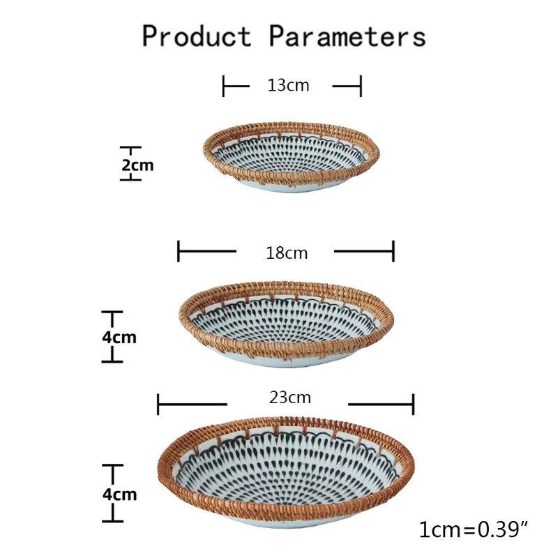 

Ceramic Serving Plate Rustic Oval Dinner Plates Handmade Serving Dish Bread Basket with Hand-Woven Edge Decorative Plate