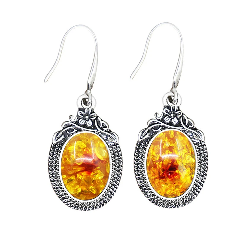 Synthetic Amber Натуральный кварц Lapis серьги из нефрита для женщин Винтаж натуральный камень аметисты ювелирные изделия - Окраска металла: Synthetic Amber