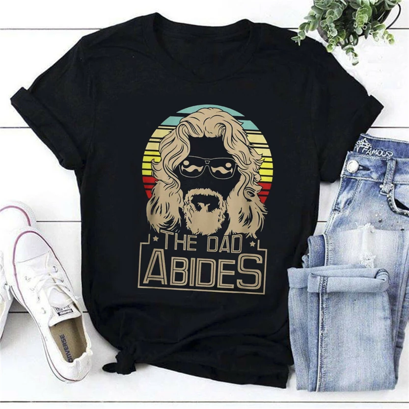 

The Dad Abides The Dude The Big Lebowski T Shirt Black Cotton Men S-3Xl Outdoor Wear Tee Shirt
