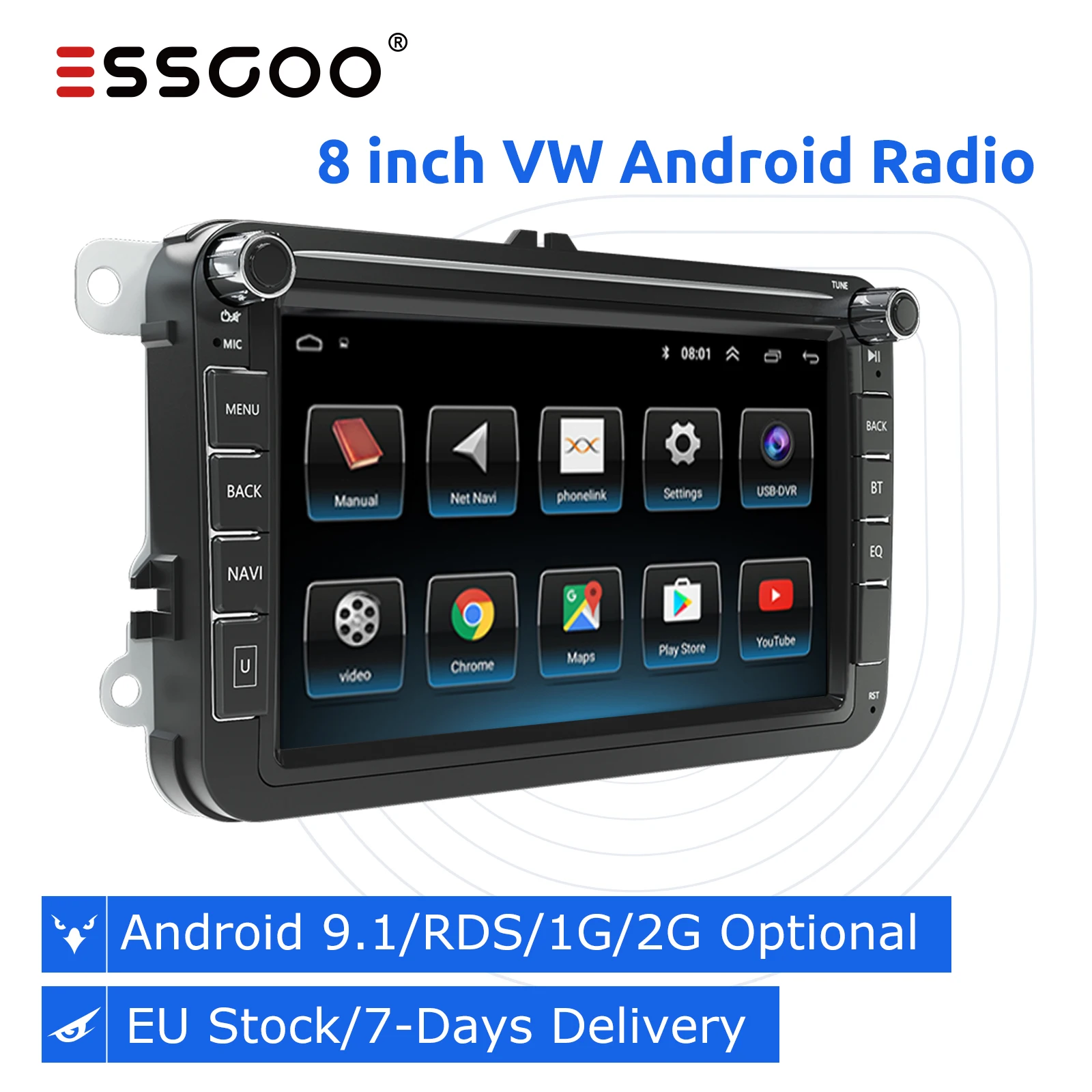 Автомагнитола Essgoo, мультимедийный плеер на Android, с 8