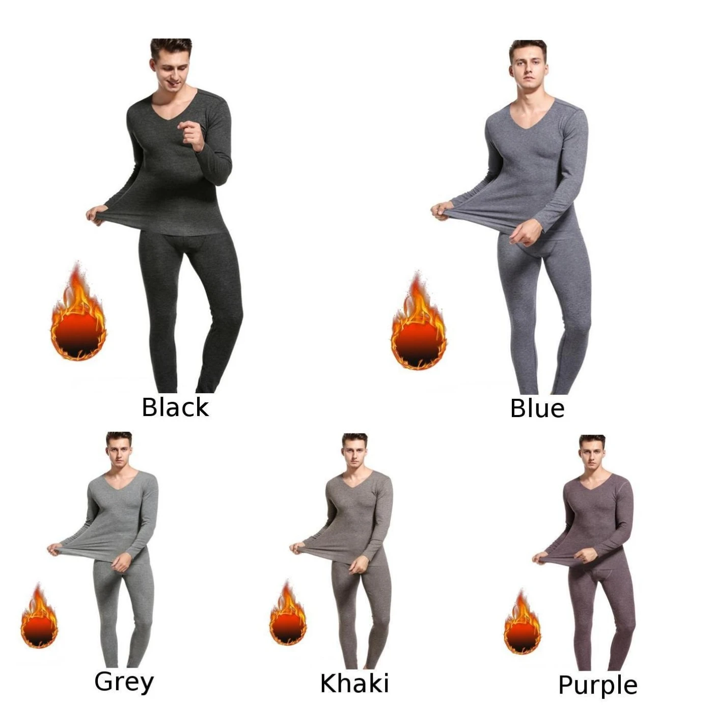 

High-quality Men Heated Vest Leggings Thermal Top & Bottom Lined Ultra-Soft Double-sided Seamless Thermal Underwear Suit
