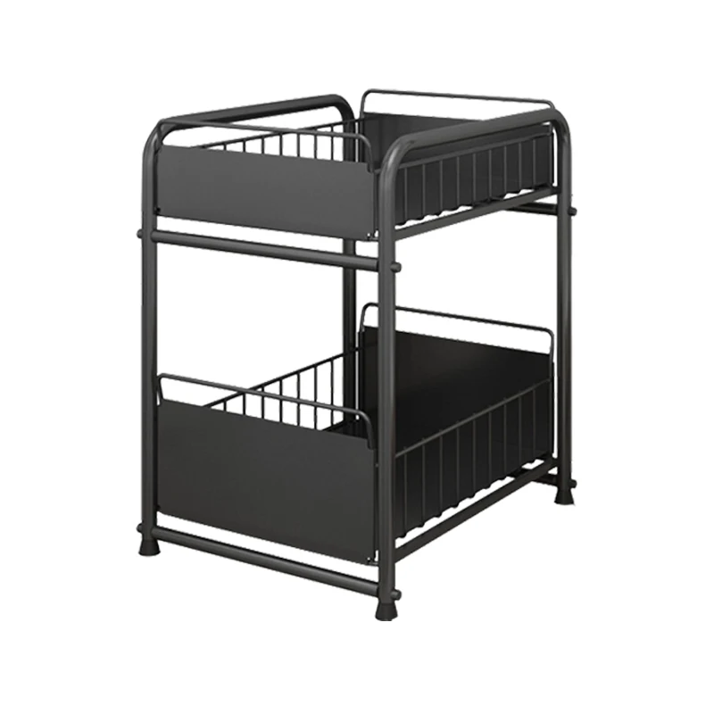 

Kitchen Storage Rack Drawer Cabinet Push-pull Type Storage Organizer (Black)