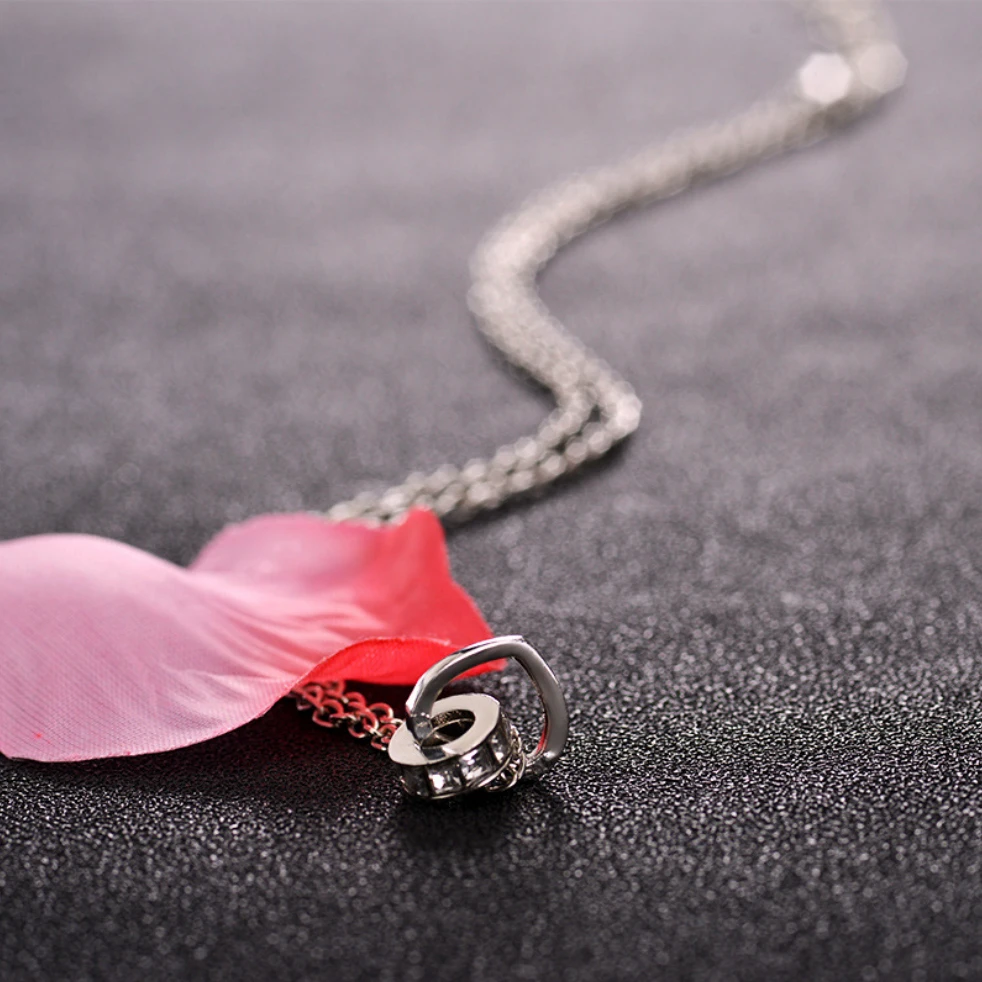 Ожерелье с подвеской в виде сердца и круга кристаллами позолоченная серебряная