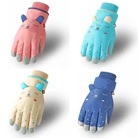 kids winter waterproof snow gloves solid color cartoon ears thermal insulated windproof sport snowboard ski warm mittens
