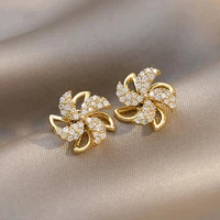 yaonuan creative rotatable windmill necklaceearrings for women paving zircon gold plated fashion jewelry party fun accessories