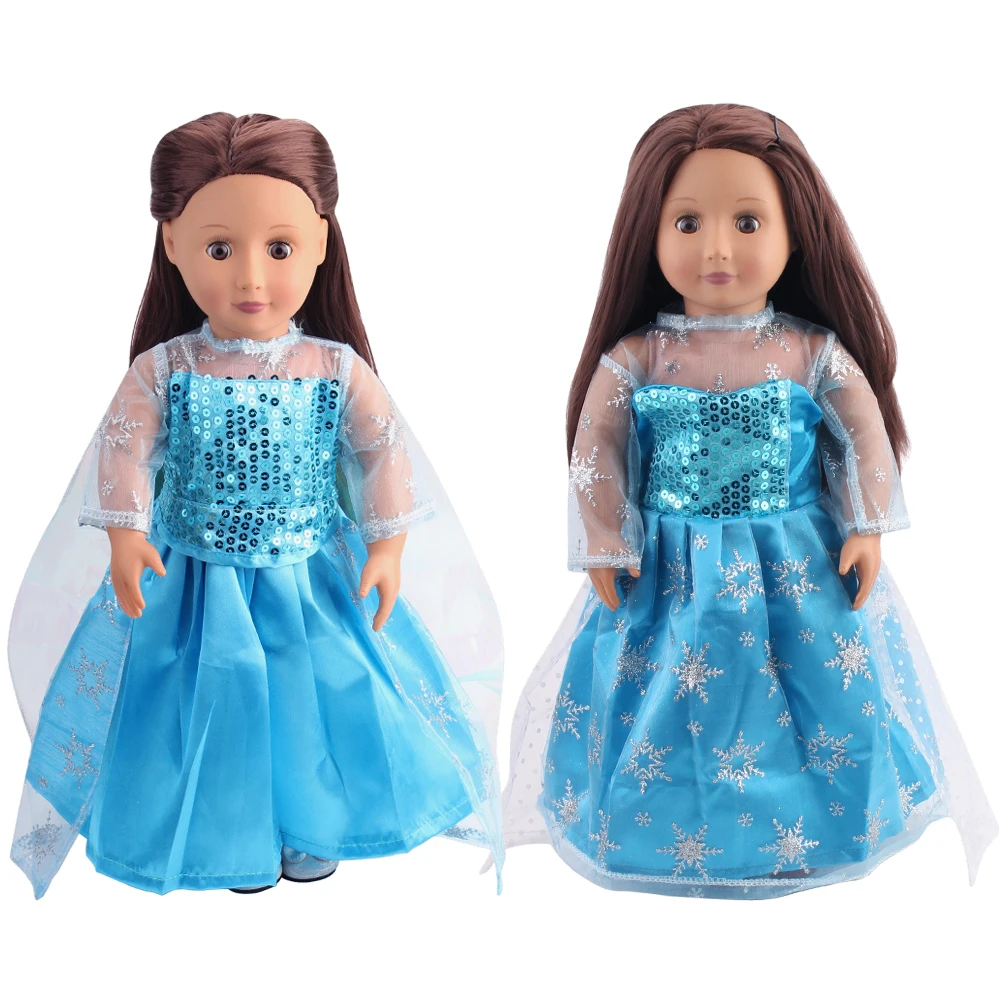 

18 Inch American Doll Girls Blue Princess Evening Dress Newborn Baby Icy Frock Toy Accessories Fit 40-43 Cm Boy Doll Gift c79