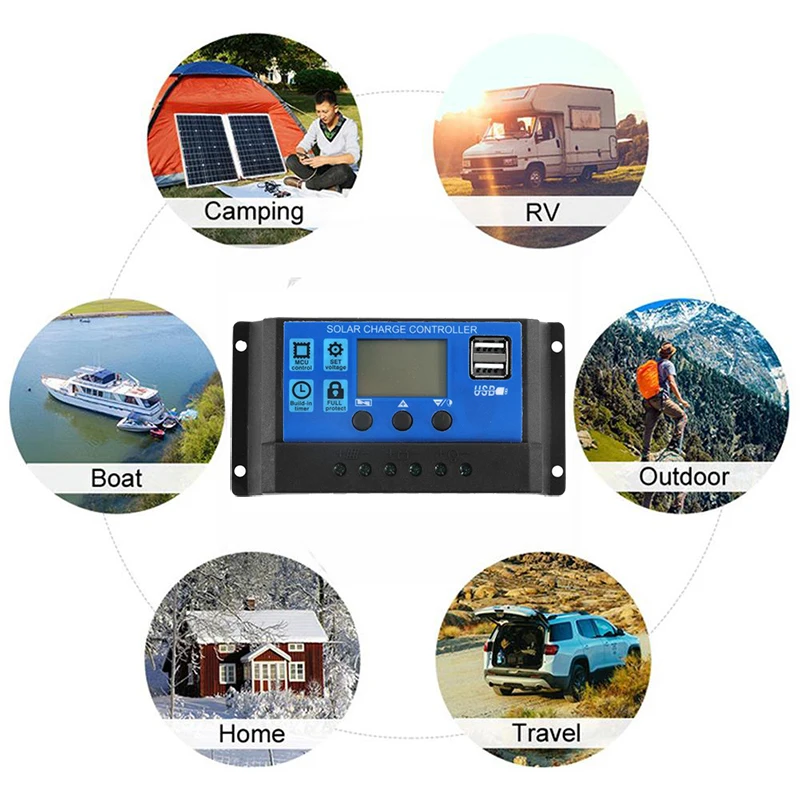 Cena Automatyczny Regulator ładowania Solarnego PMW, 60A/50A/40A/30A/20A/10A, 12V 24V, Kontroler Energii Słonecznej, LCD, Podwójny Port USB, Wyjście 5V, Panele Słoneczne, Regulacja PV