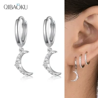 s925 sterling silver hoop earrings cross moon white zircon earrings for women men gift pendant cross earrings fine ear jewelry