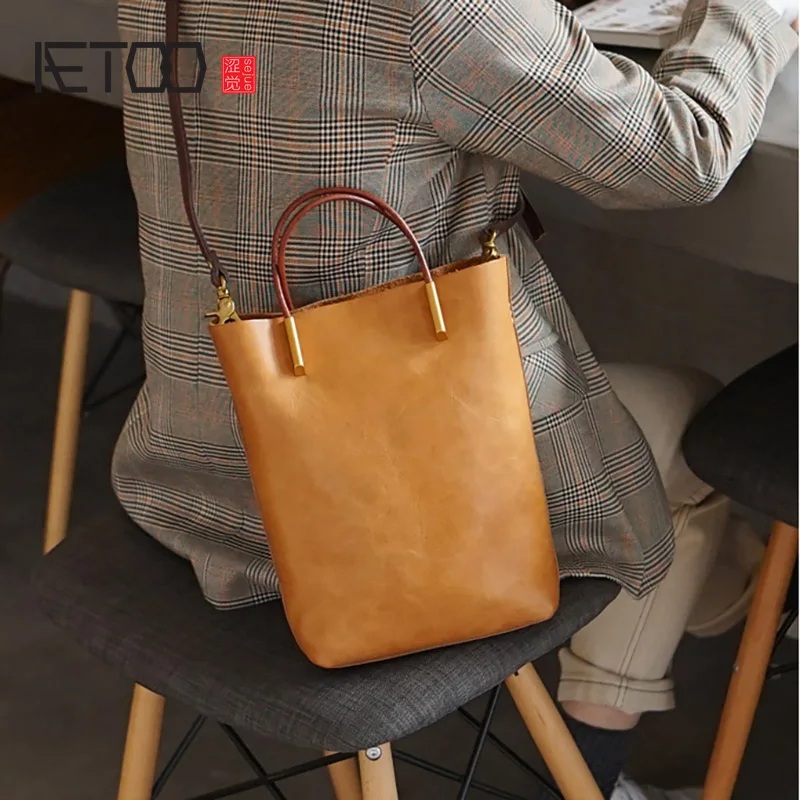 

Женская кожаная Наплечная Сумка AETOO, сумка-мессенджер из растительного дубления в стиле ретро, Дамская кожаная сумочка