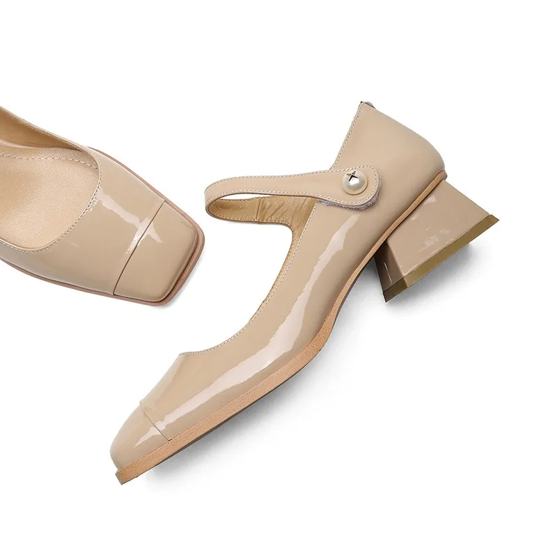 

2021 New Mary Jane Shoes For Women Lolita Girls Pumps New Fashion Patent Leather Square Toe Hook Chunky Middle Heels Plus Size 9