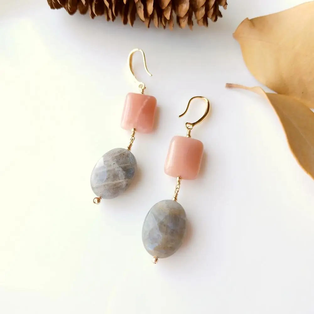 Длинные серьги подвески ручной работы Lii Ji из натурального Лабрадорита 925 пробы