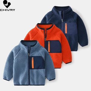 Baby Boys Girls Soft Fleece Stand Collar Zipper Coat Outwear Sweatshirt New 2021 Autumn Kids Patchwork Color Warm Sports Jackets