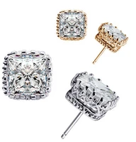 hot sale female luxury crystal square stud earrings vintage silver color wedding jewelry white zircon stone earrings for women