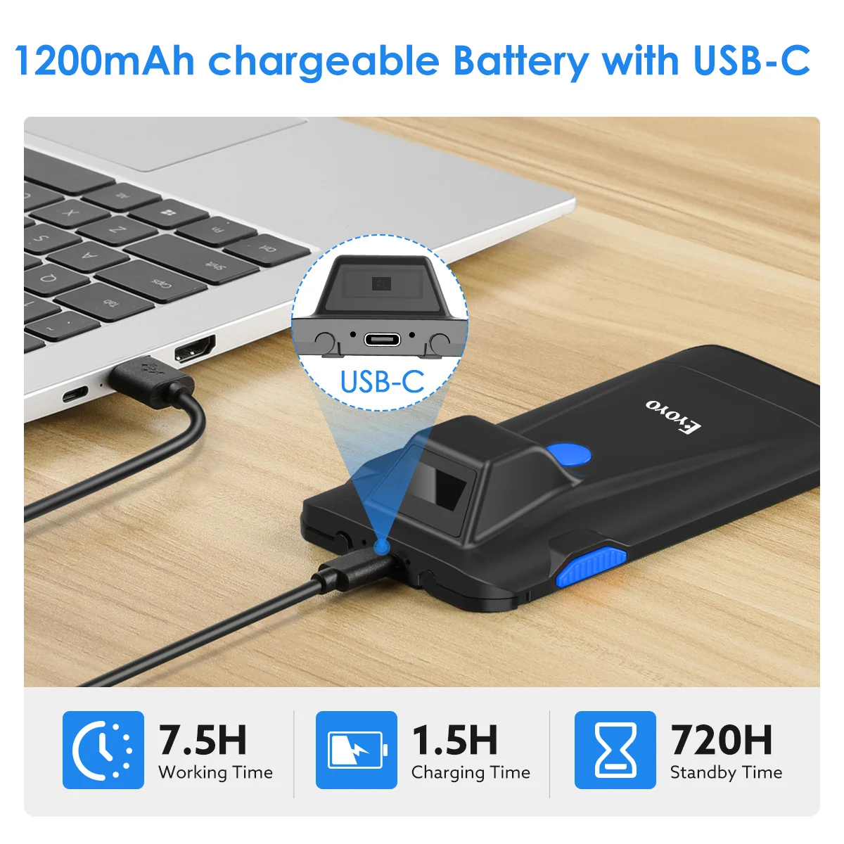 Сканер штрих-кода Eyoyo 2D с задней застежкой для телефона Bluetooth портативный