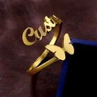 Индивидуальные модные золотые кольца с именем из нержавеющей стали для женщин, регулируемое кольцо с бабочкой на заказ, ювелирные изделия, Новогодний подарок