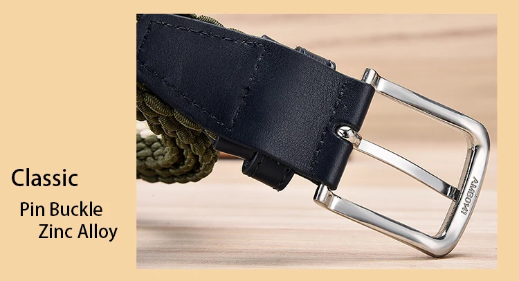 Fashion Casual Stretch Woven Belt With Leather Tip Top Elastic Belts For Men Jeans Mixed Color Braided Strap Zinc Alloy Buckle