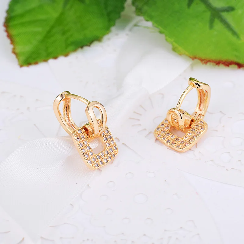 Новые модные квадратные циркониевые Висячие серьги для женщин с золотым и