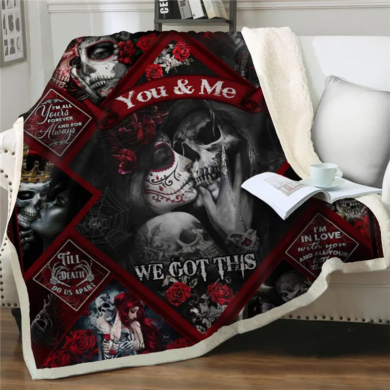 

Horrible Skull 3D Printing Plush Fleece Blankets Halloween Adult Fashion Quilts Bedding Home Office Washable Kids Sherpa Blanket