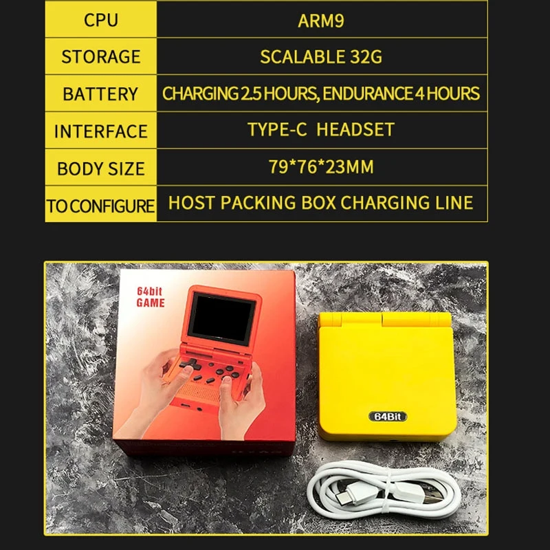 Мини Ретро 64 бит система открытия исходного кода портативная 3 дюйма IPS Sn Flip 3D