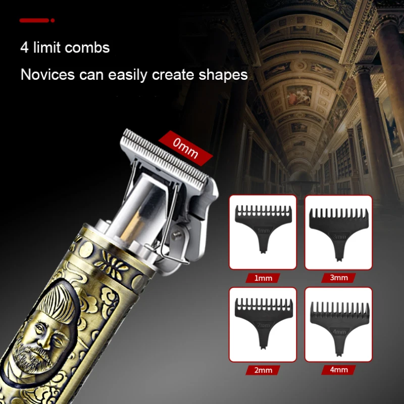 Portable Cordless 5W 3.7V Carved Electric Hair Trimmer Set Professional Metal USB Charging Clippers Care Cutter | Бытовая техника