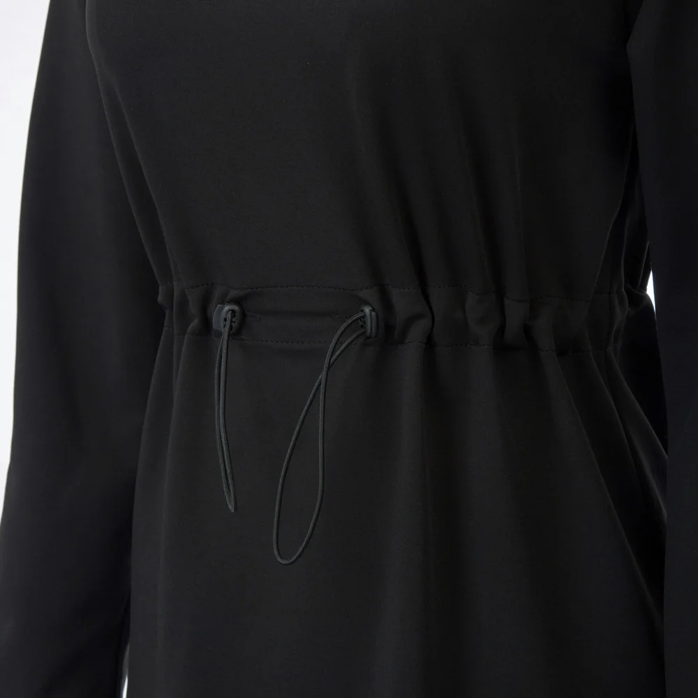 Liumilac Для женщин черные на шнурке приталенное платье с длинным рукавом воротником