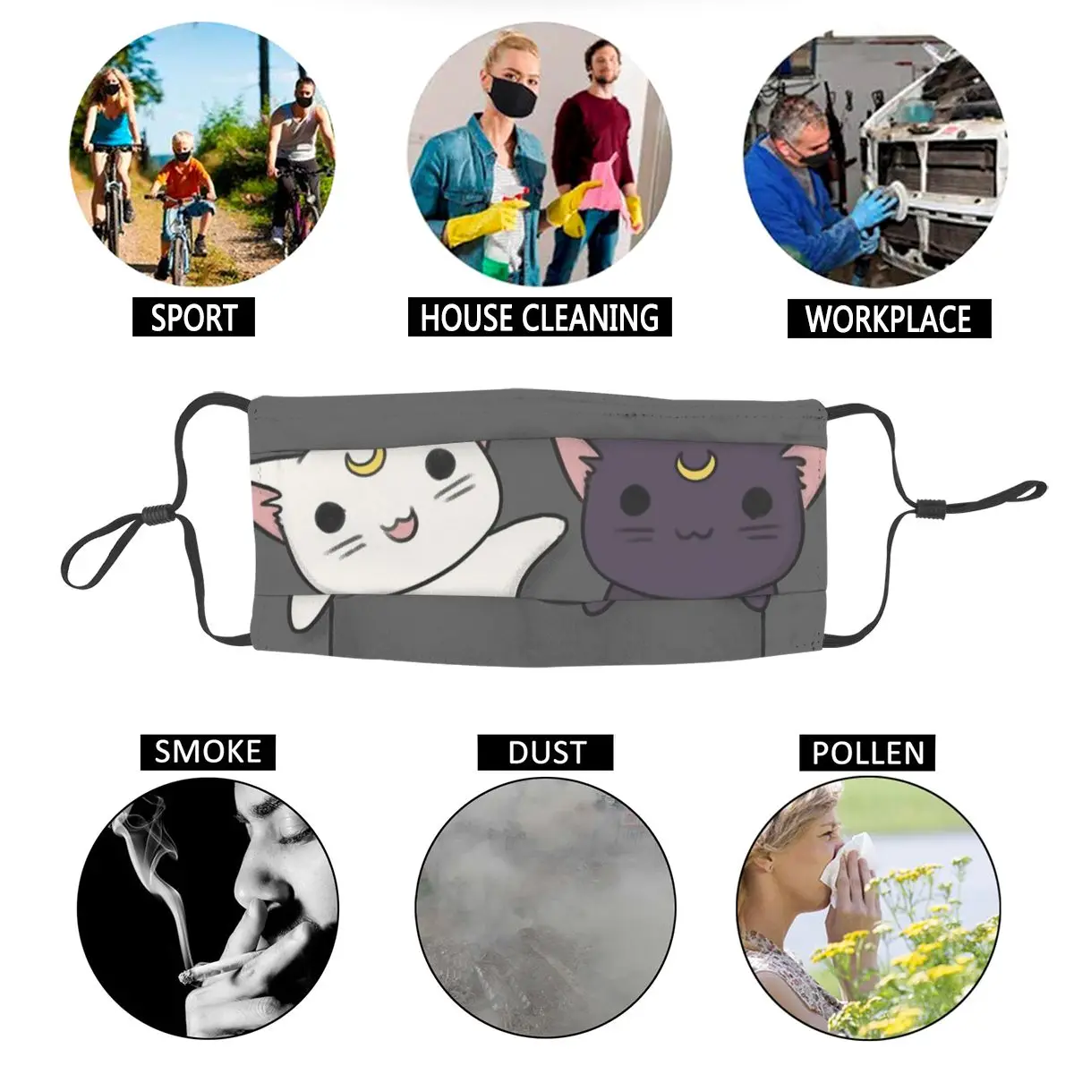 

Pocket Lunar Duo Non-Disposable Mouth Face Mask Sailor Moon Anti Haze Dustproof Mask Protection Mask Respirator Mouth Muffle