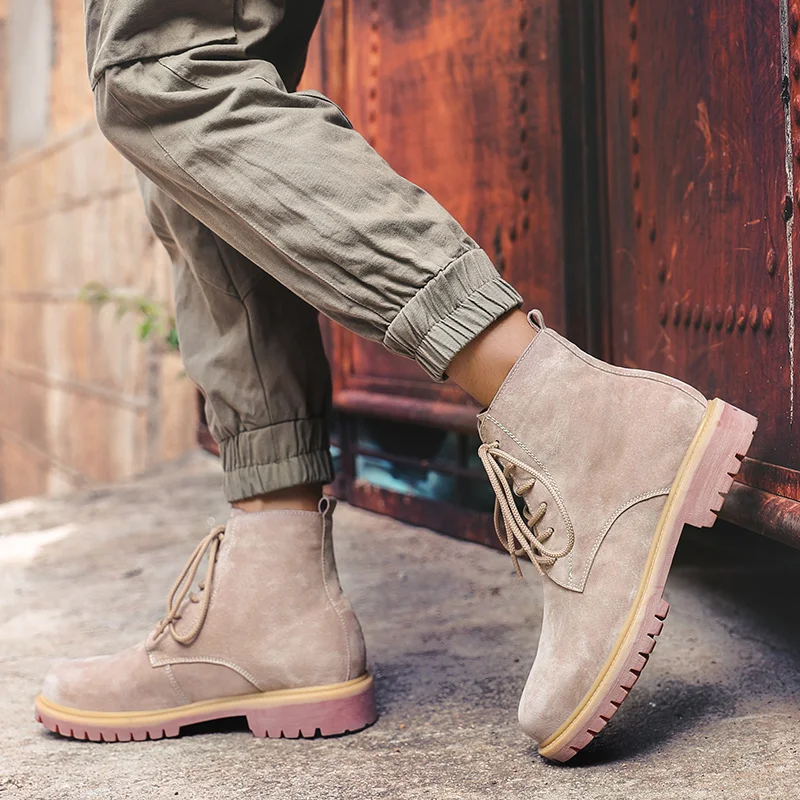 Мужские Винтажные замшевые ботинки Черные ботильоны на шнуровке Повседневная