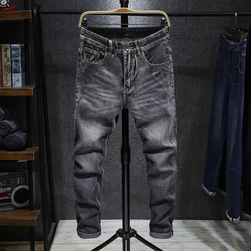 Мужские облегающие джинсы в китайском стиле повседневные хлопковые джоггеры с