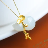 trendy 925 sterling silver necklaces for women retro white jade gourd lotus leaf pendant jewelry female clavicle chain lady gift