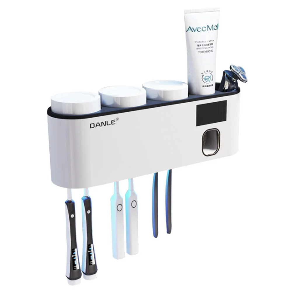

Smart Induction UV Toothbrush Sterilizer USB Toothbrush Storage Holder with Cup Toothpaste Squeezer Wall-Mounted Toothbrush Rack