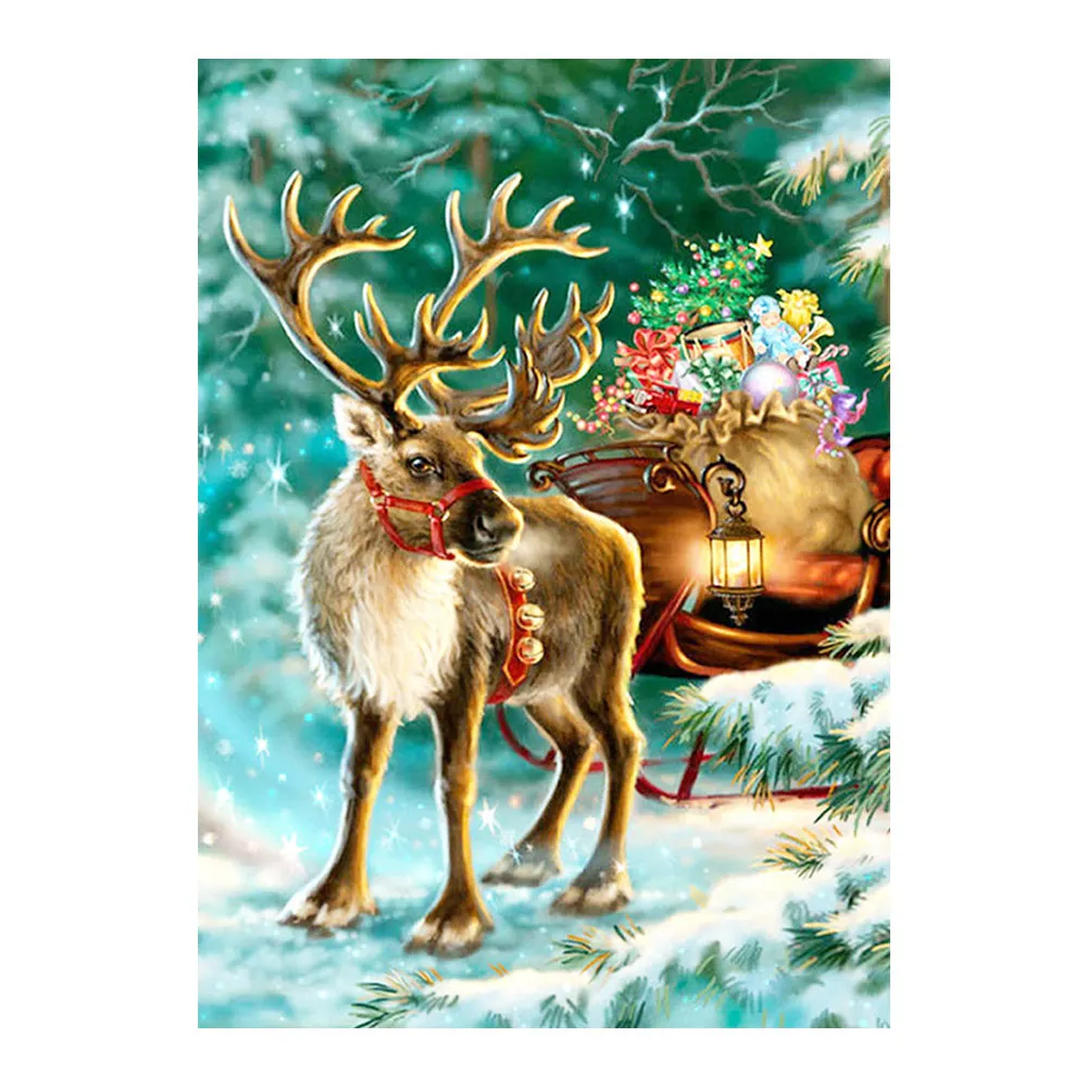 Рождественская алмазная живопись оленей саней животное круглая полная вышивка
