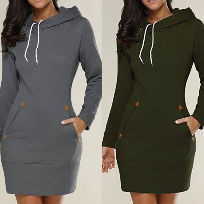 

Hot Selling New Style Hooded Zipper Pullover Midi Sweater Dress 5 Colors 6 Yards Spot Women's dress
