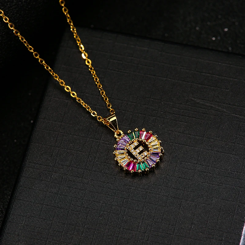 Fashion Gold Color stainless steel Initial CZ Necklace Charm Letter Name Jewelry For Women Accessories Girlfriend Gift | Украшения и