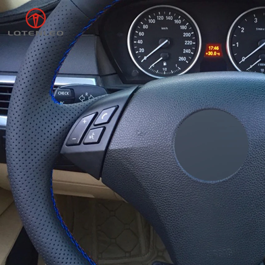 LQTENLEO черный из натуральной кожи DIY чехол рулевого колеса автомобиля для BMW E60 E61 520i