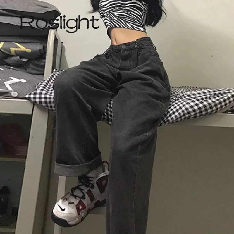 

Женские джинсы винтажные с регулируемой высокой талией, брюки оверсайз с широкими штанинами в стиле бойфренд, универсальная уличная одежда...