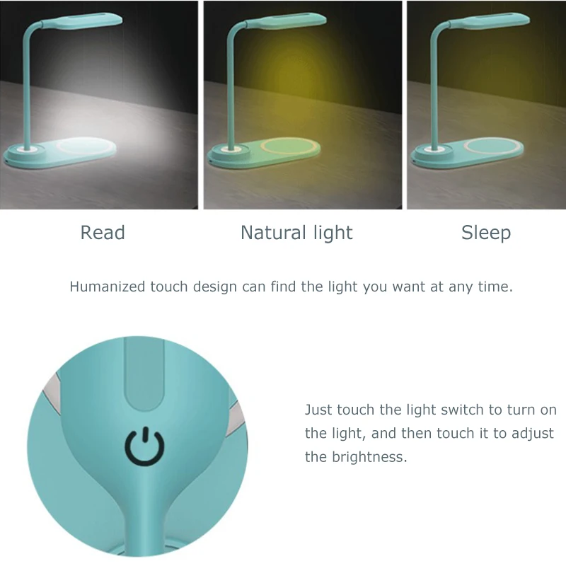 

10W Qi Wireless Charger LED Table Desk Lamp Portable Eye Protect Adjustable Touch Control Lamp Quick Charger 2 In 1 For iPhone