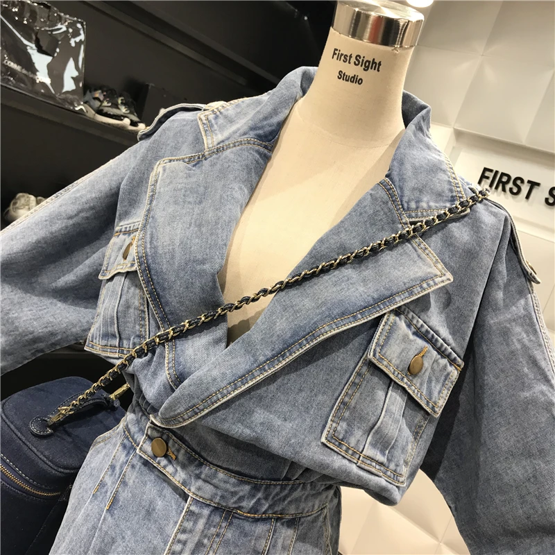 Осенний женский комбинезон с длинными рукавами потертый джинсовый свободный