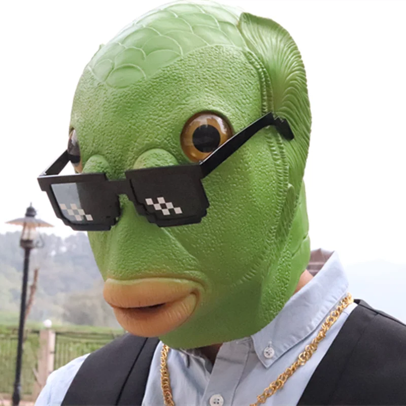 Маска унисекс в виде головы зеленой рыбы для карнавала и вечерние головной убор