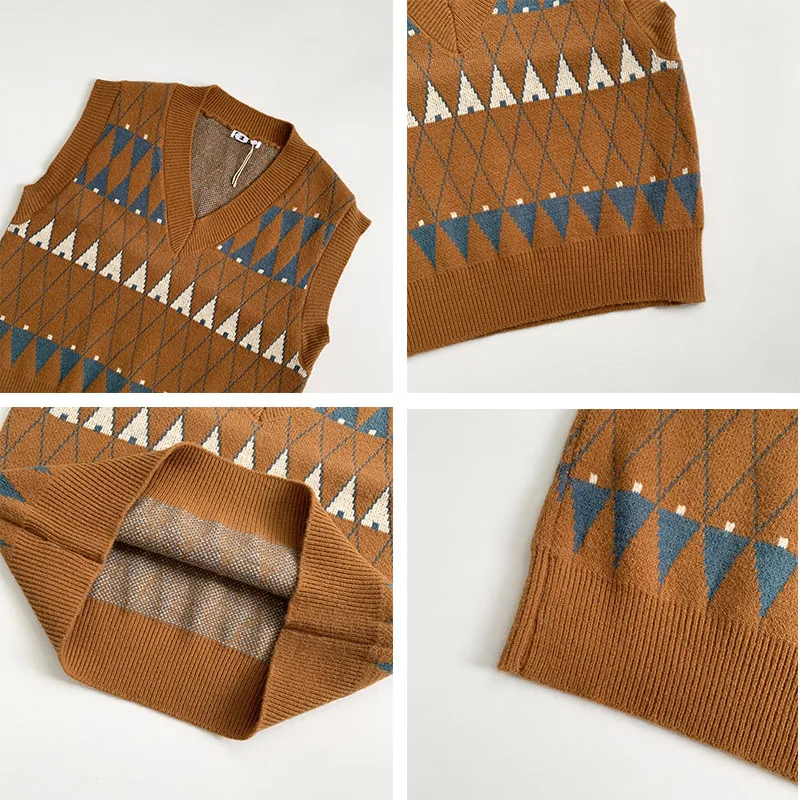 

Red Plaid College Vintage Sweater Vest Women Knitted Cotton Sleeveless Loose Tank Tops Waistcoat 2020 Autumn New Korean Fashion