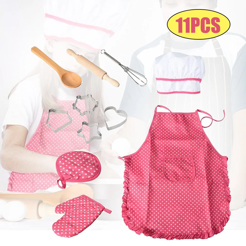 Игра фартук. Фартук для игрушки. Kids Cooking and Baking Set - 11pcs Kitchen Costume role Play Kits Apron hat funny Toy for children. Colour matching Apron.