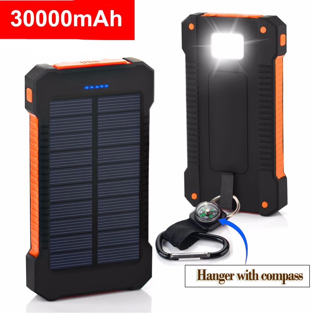 

30000mAh Solar Power Bank LED Waterproof Outdoor Portable Solar Charger External Battery Powerbank for Xiaomi Mi iPhone Samsung