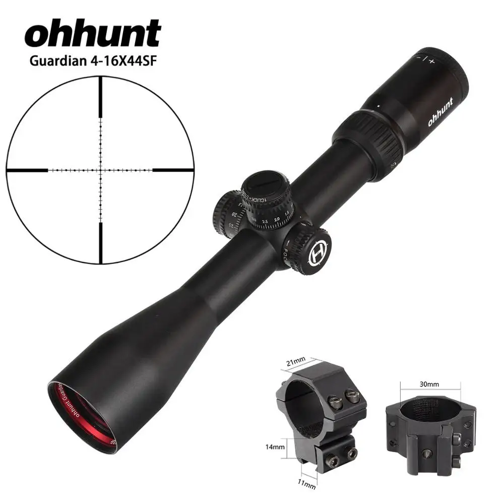 Охотничий ohhunt Guardian 4-16X44 SF прицел 1/2 полумиллиметровая точка сетка боковая Parallax башенки замок сброс тактические оптические прицелы - Цвет: with Dovetail Rings